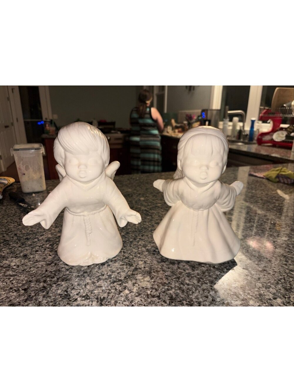 Angel Decor White Ceramic Girl And Boy In Kissing Stance